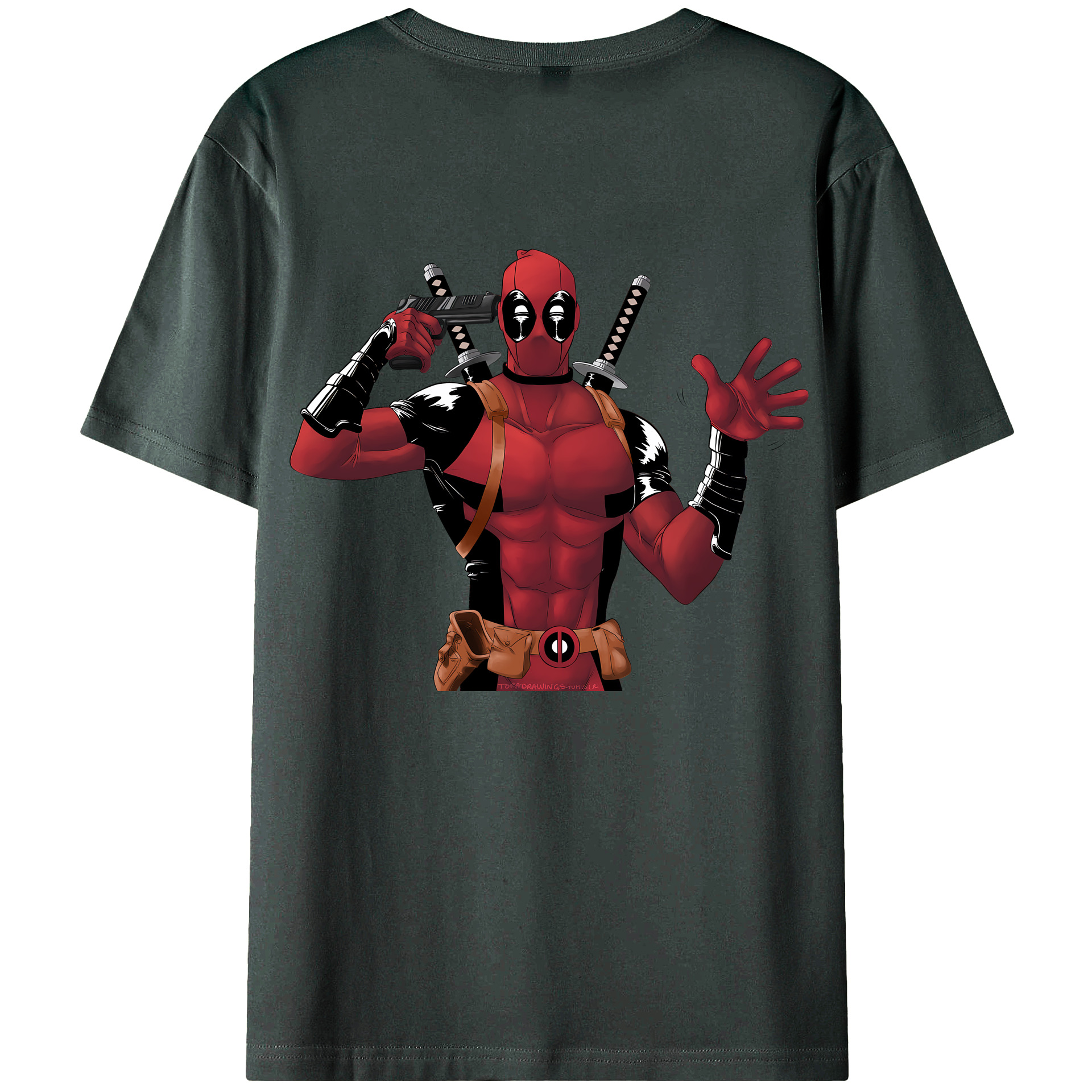 （画像用） Deadpool デッドプール 綿100％ メンズ半袖Tシャツ（バックプリント） 通気性